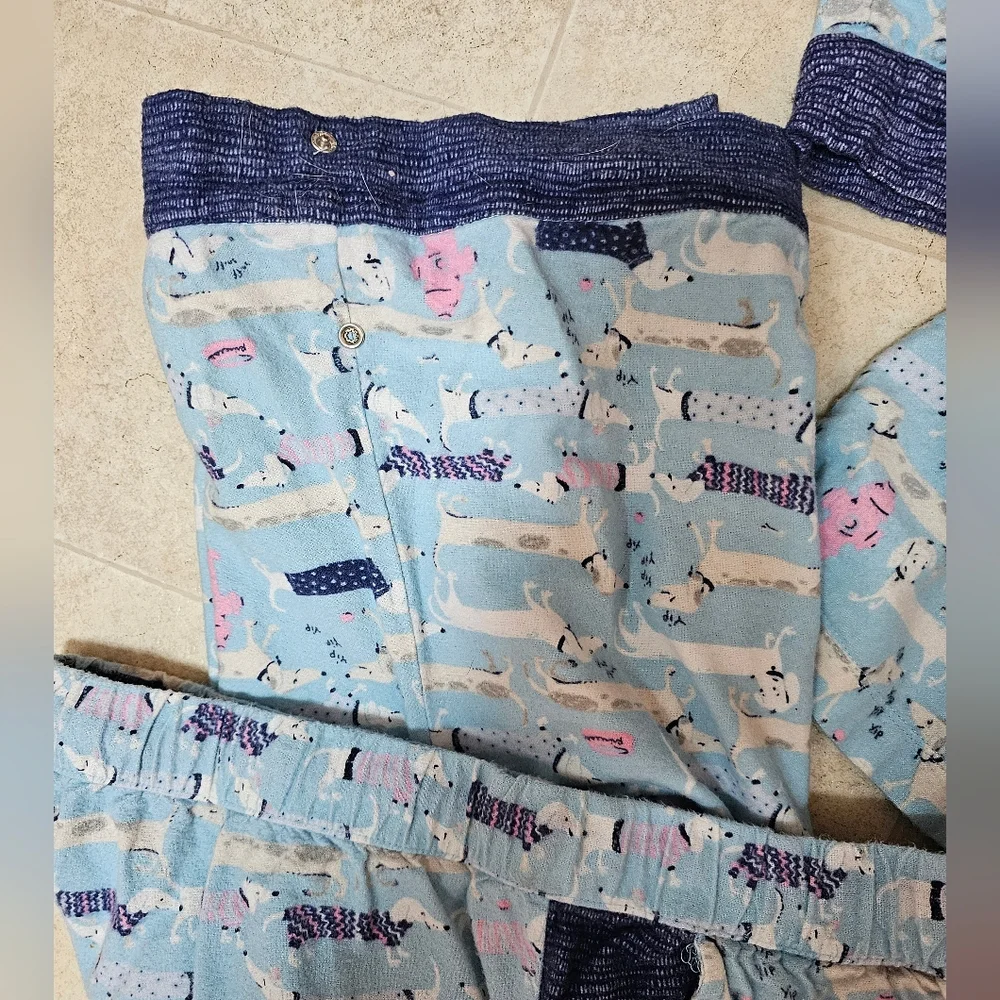 Munki Munki XXL Flannel Pajama Set Blue Dachshund Dog Print Button Up Fleece